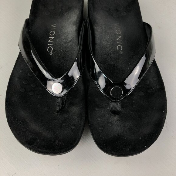 Vionic Women's Size 9 Davina Black Open Toe Supportive Slip On Flip Flops Sandal - Picture 4 of 11